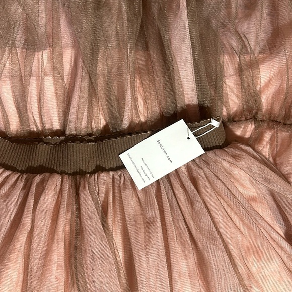 SooLinen Pink Ruffled Tulle Skirt with Brown - Picture 4 of 5
